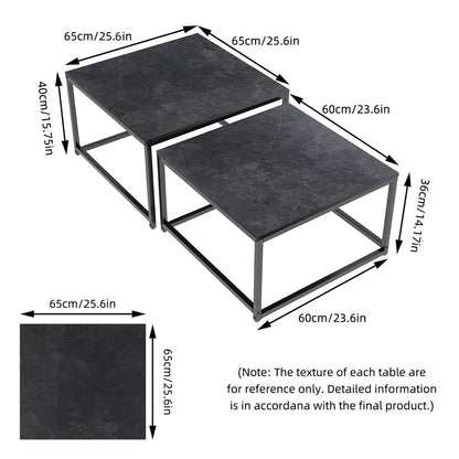 Marble Nesting Coffee Table Set Sintered Stone Side End Tables with Solid Metal Frame - Image 4