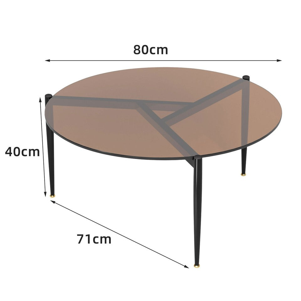 Modern Round Tempered Glass Coffee Table Sofa Side End Table Brown Tinted Metal Frame Living Room - Image 5