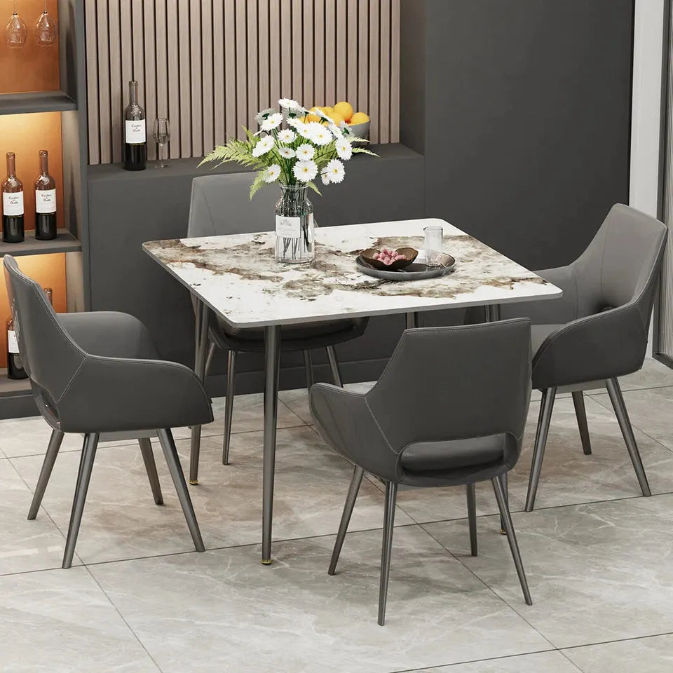 Glossy White Sintered Stone Dining Table With Black Metal Base Frame - Image 2