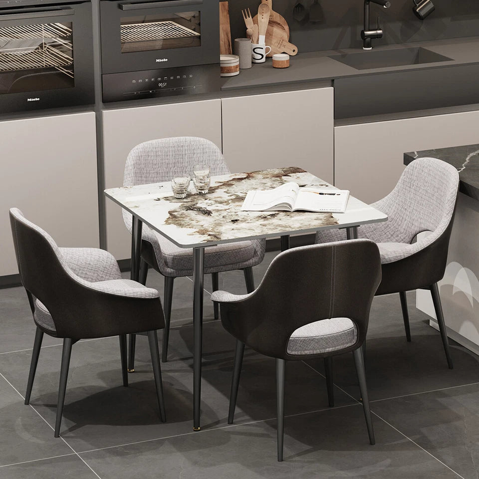 Glossy White Sintered Stone Dining Table With Black Metal Base Frame - Image 3
