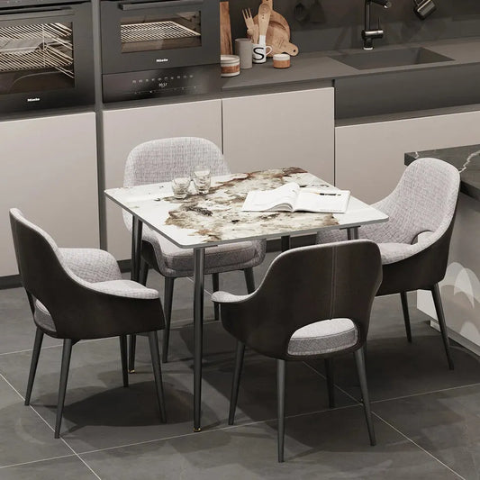 Glossy White Sintered Stone Dining Table With Black Metal Base Frame - Image 3