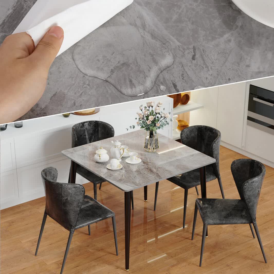 Square Marble Dining Table Sintered Stone Kitchen Table 80x80cm - Modern Restaurant Table with Metal Legs - Image 2