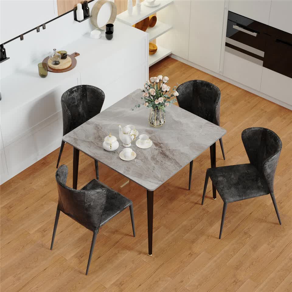 Square Marble Dining Table Sintered Stone Kitchen Table 80x80cm - Modern Restaurant Table with Metal Legs - Image 3
