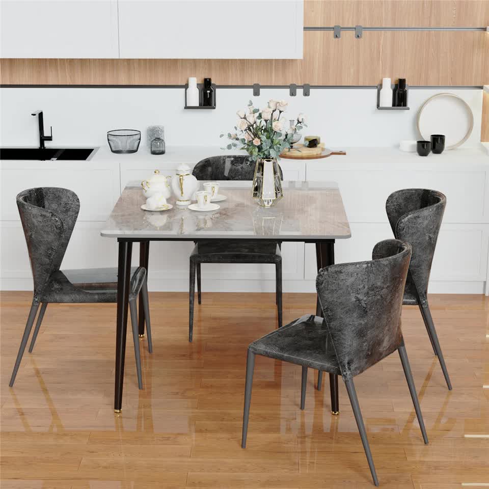 Square Marble Dining Table Sintered Stone Kitchen Table 80x80cm - Modern Restaurant Table with Metal Legs - Image 4