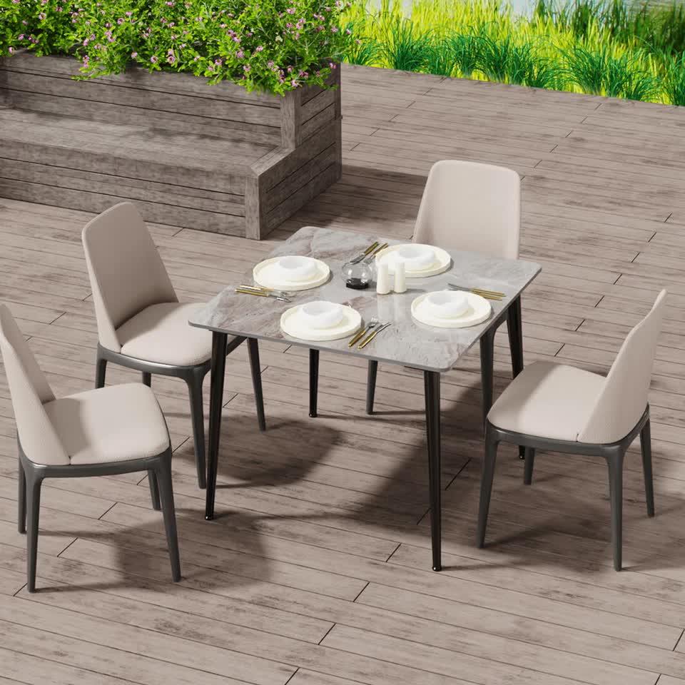 Square Marble Dining Table Sintered Stone Kitchen Table 80x80cm - Modern Restaurant Table with Metal Legs - Image 5