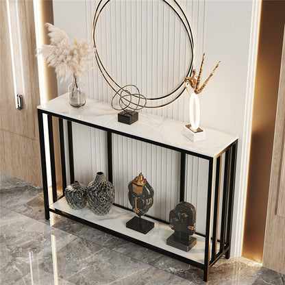 2-Tier White Marble Entryway Console Table Extra Long Foyer Couch Table - Image 2