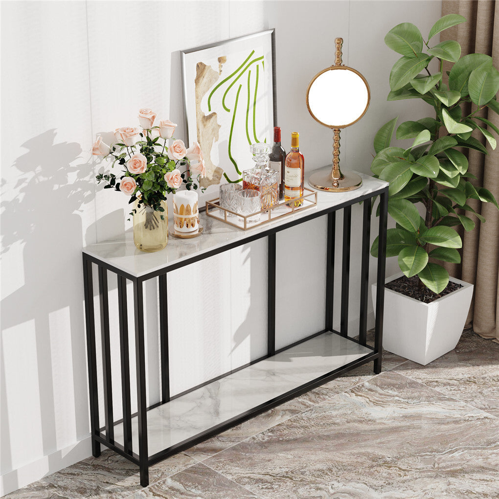 2-Tier White Marble Entryway Console Table Extra Long Foyer Couch Table - Image 3