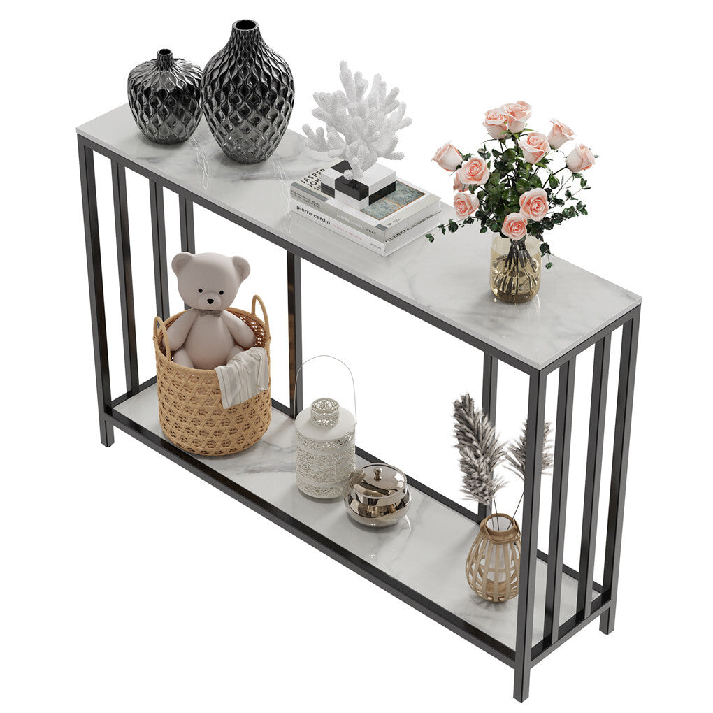 2-Tier White Marble Entryway Console Table Extra Long Foyer Couch Table - Image 6