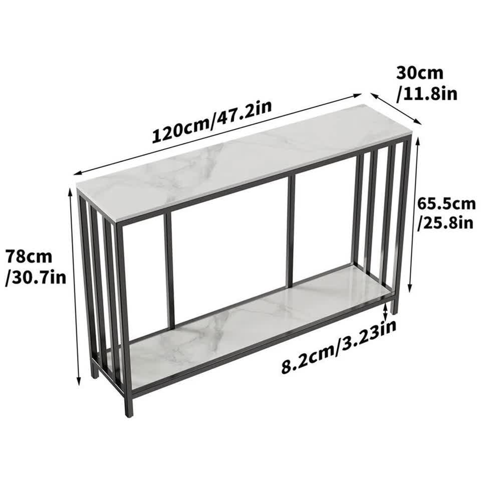 2-Tier White Marble Entryway Console Table Extra Long Foyer Couch Table - Image 7