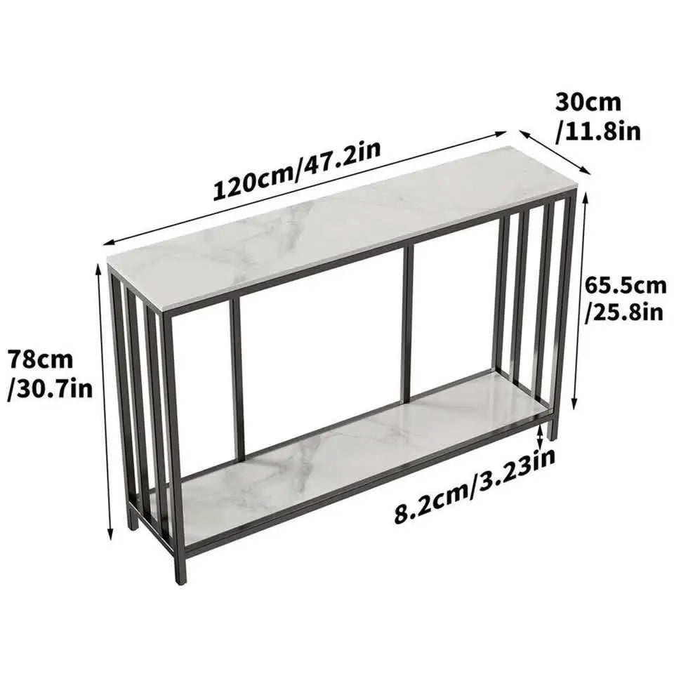 2-Tier White Marble Entryway Console Table Extra Long Foyer Couch Table - Image 7