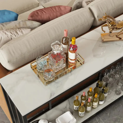 2-Tier White Marble Entryway Console Table Extra Long Foyer Couch Table - Image 8