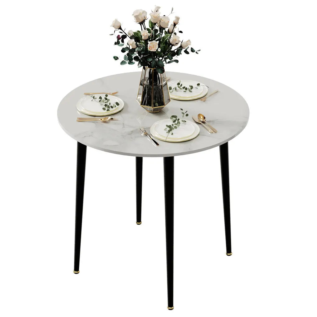 High-End Marble Round Kitchen Dining Table Sintered Stone Restaurant Table 80 x 80 cm