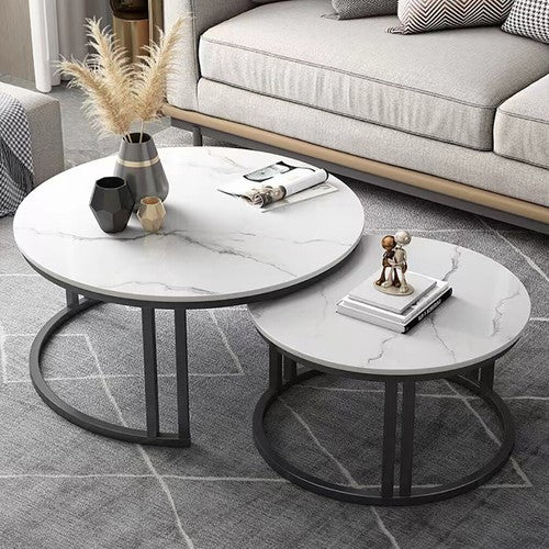 Stylish Round Nesting Coffee Tables with Metal Frame - Image 2