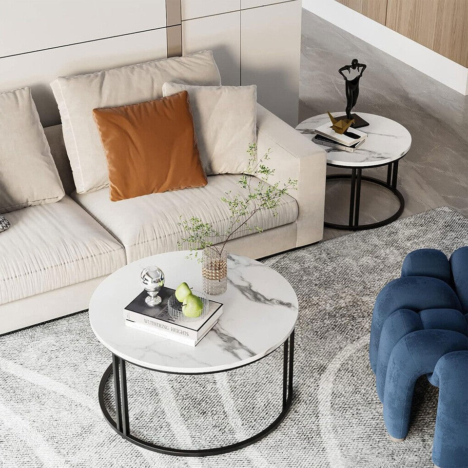Stylish Round Nesting Coffee Tables with Metal Frame - Image 4