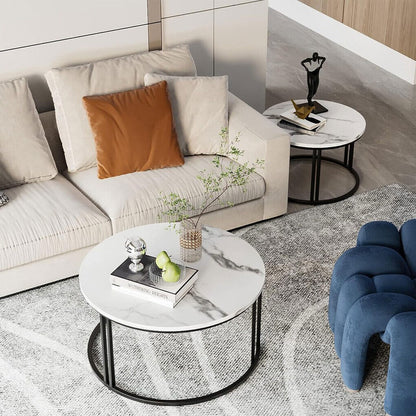 Stylish Round Nesting Coffee Tables with Metal Frame - Image 4