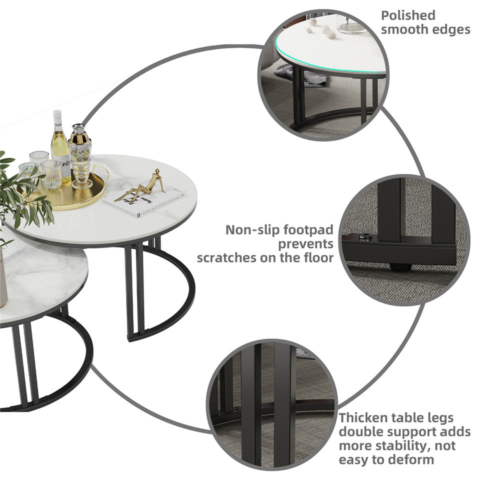 Stylish Round Nesting Coffee Tables with Metal Frame - Image 6