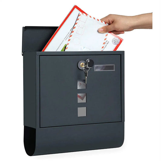 Lockable Mailbox Wall Mounted Mail Letter Post Box with Newspaper Holder Rack - Image 2