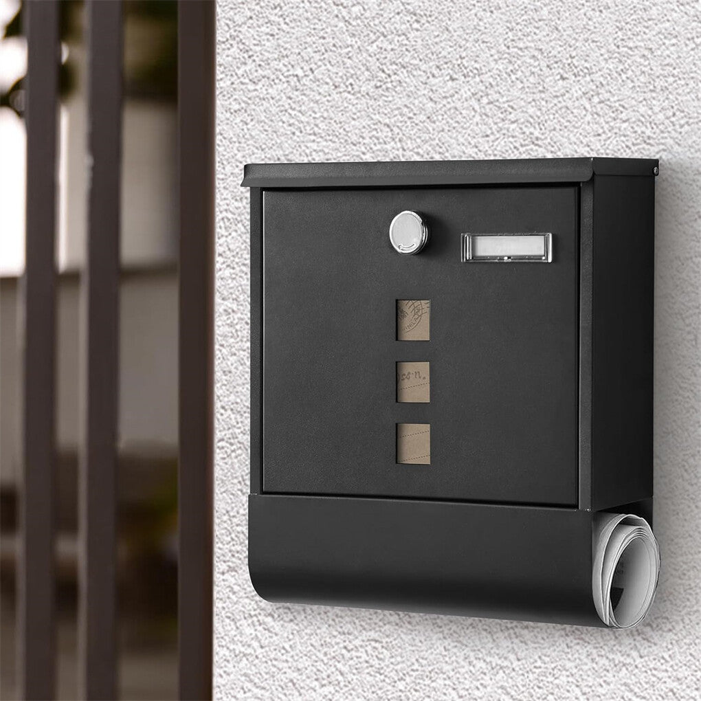 Lockable Mailbox Wall Mounted Mail Letter Post Box with Newspaper Holder Rack - Image 5