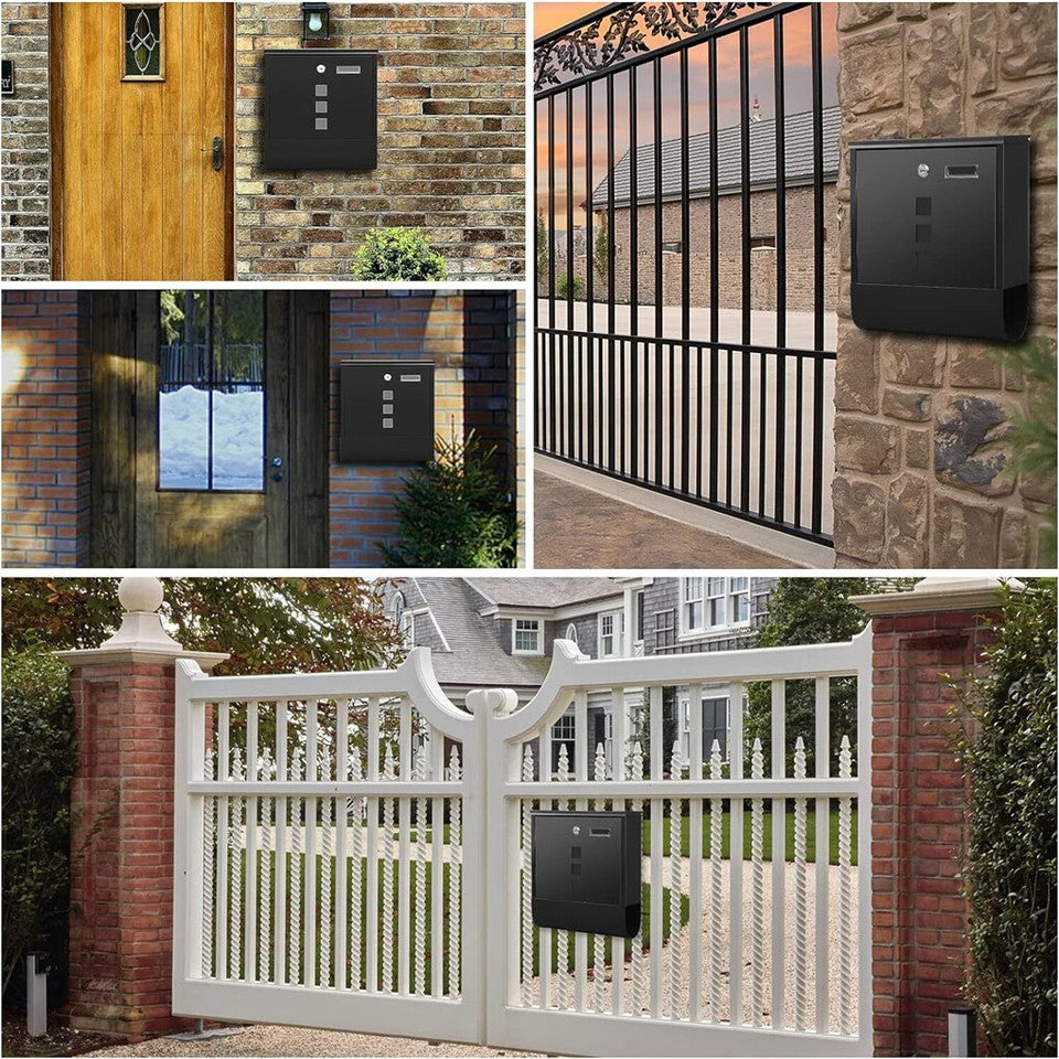 Lockable Mailbox Wall Mounted Mail Letter Post Box with Newspaper Holder Rack - Image 9