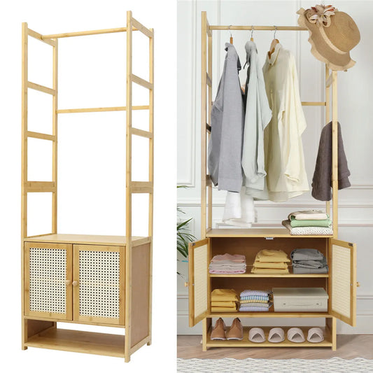 High Strength Bamboo Clothing Rack Closet Organizer Storage Cabinet & Shoe Shelf - Image 2