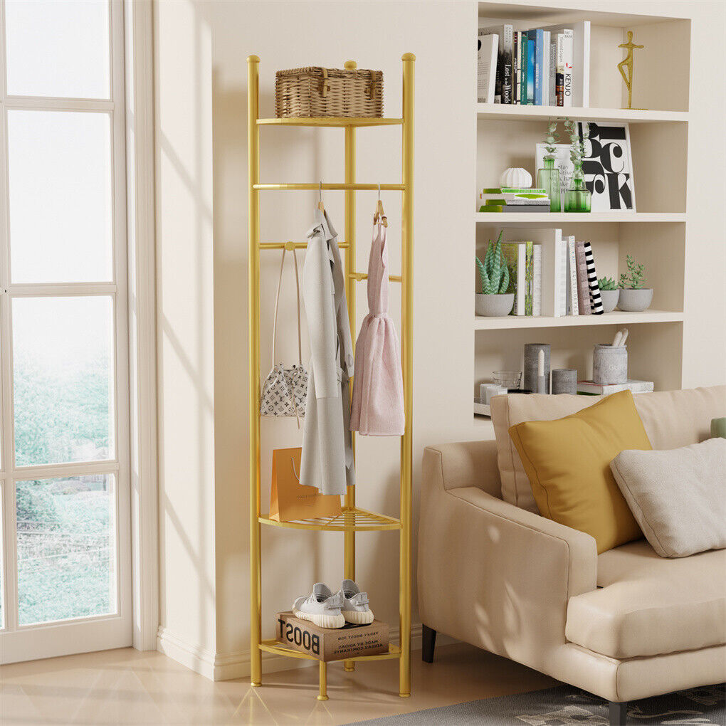 Fin Heavy Duty Clothes Stand Space-Saving Corner Coat Hat Shoes Rack Bedroom - Image 2