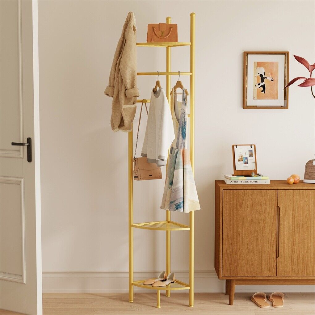 Fin Heavy Duty Clothes Stand Space-Saving Corner Coat Hat Shoes Rack Bedroom - Image 4