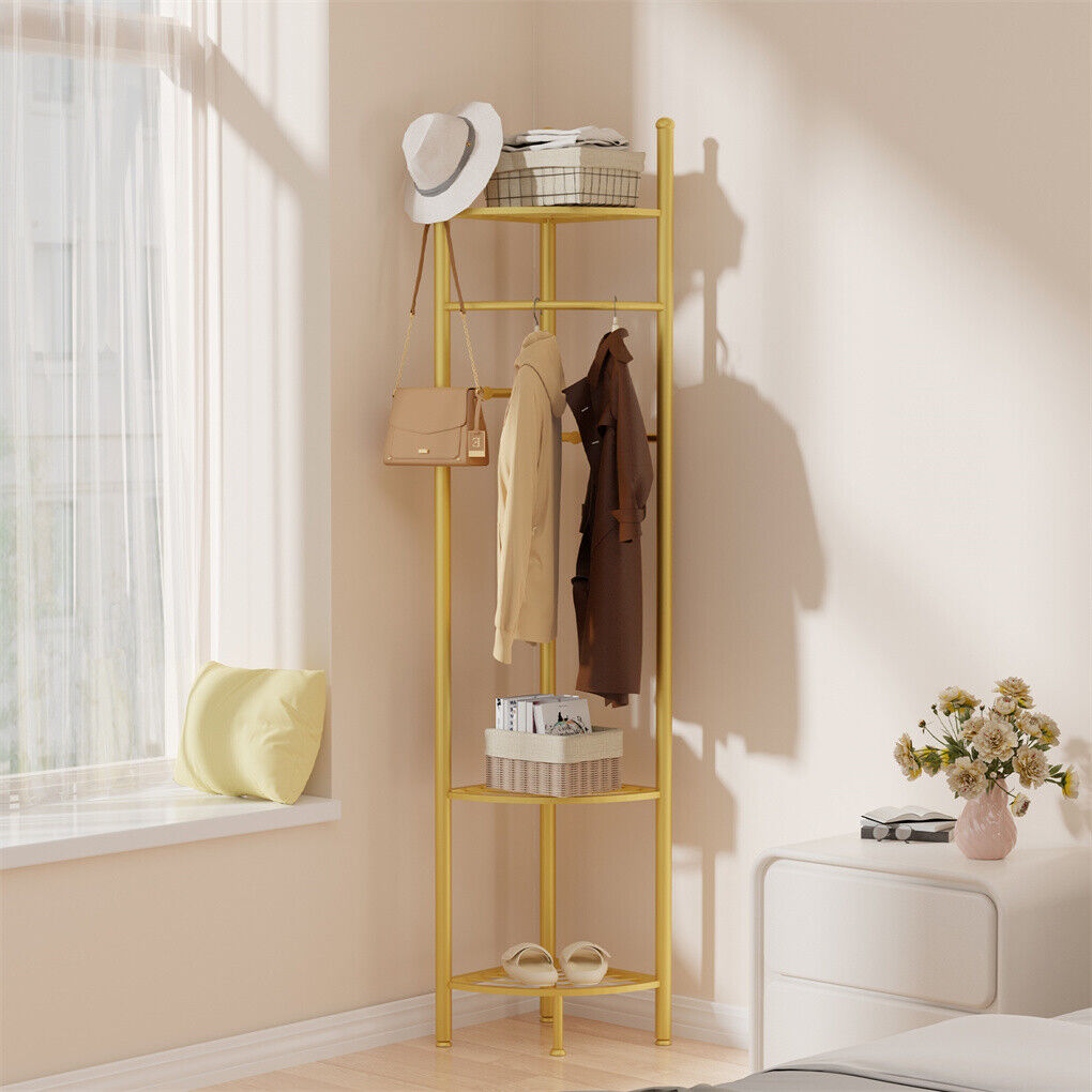 Fin Heavy Duty Clothes Stand Space-Saving Corner Coat Hat Shoes Rack Bedroom - Image 6