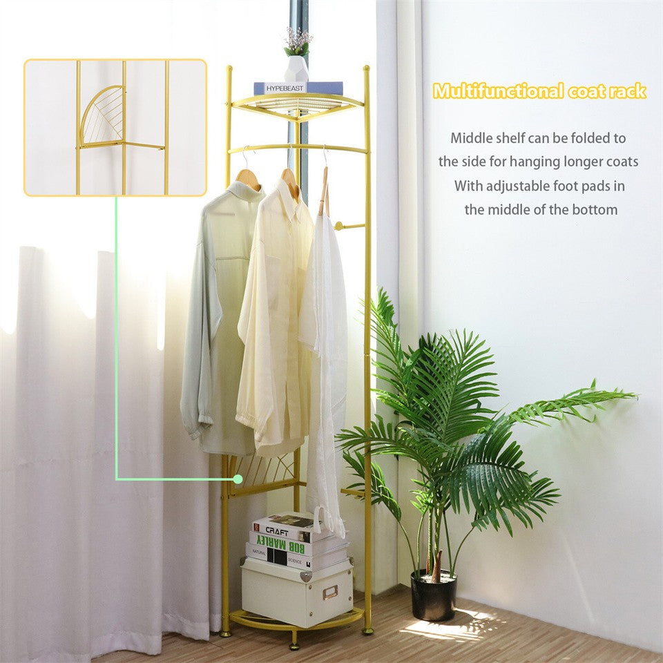Fin Heavy Duty Clothes Stand Space-Saving Corner Coat Hat Shoes Rack Bedroom - Image 9