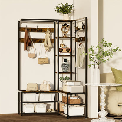 Xxl Corner Coat Stand Widen Depth Bench Shoe Rack Storage Shelves 10 Dual Hooks - Image 4