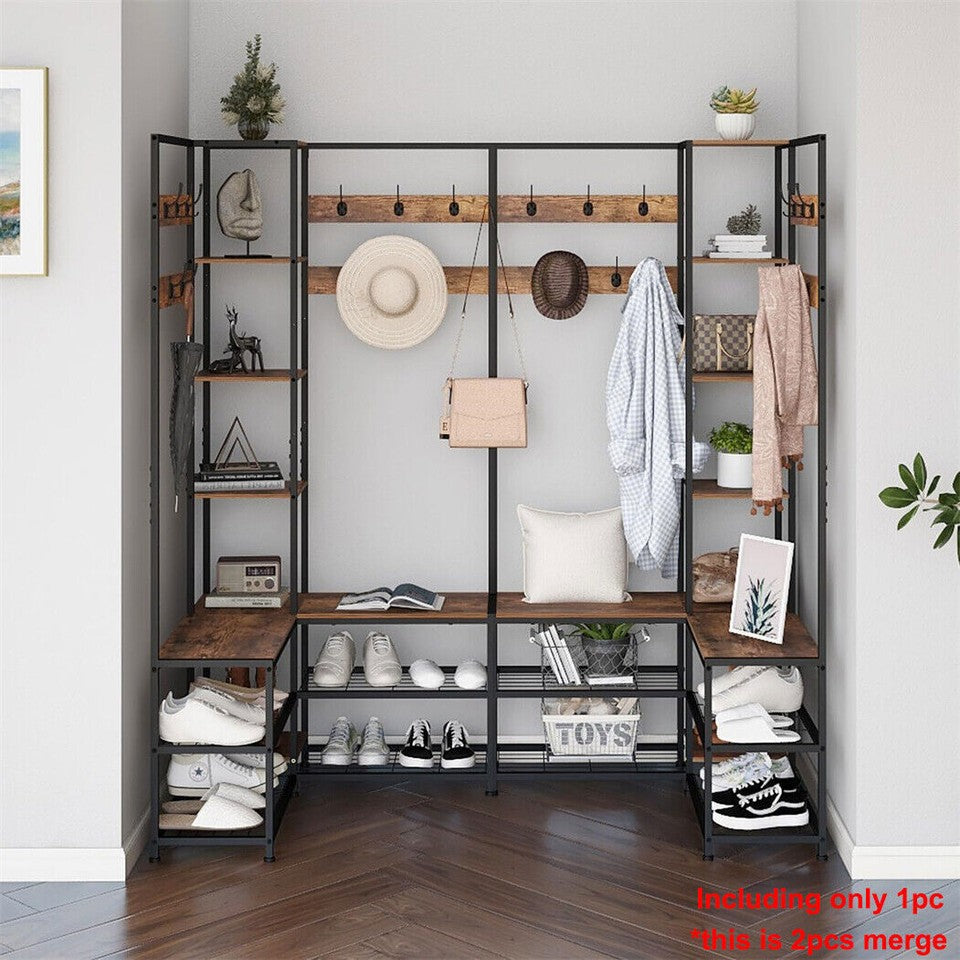Xxl Corner Coat Stand Widen Depth Bench Shoe Rack Storage Shelves 10 Dual Hooks - Image 5