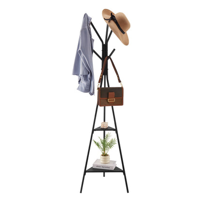 Gold Coat Rack, Freestanding Coats Rack Stand with 2 Shelves & 6 Hooks, Free Standing Hall Coat Tree - Image 2