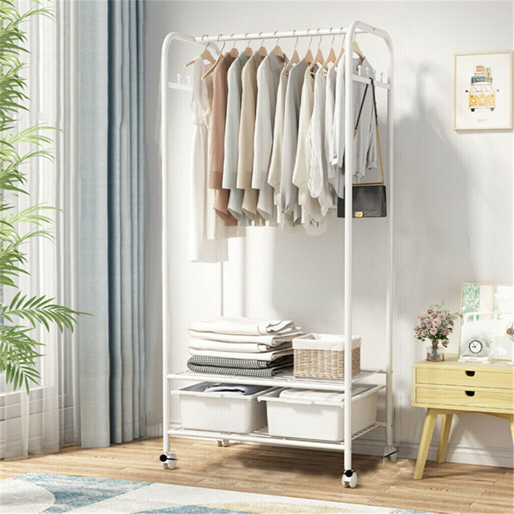 2Tier Rolling Free-Standing Clothing Garment Rack Closet Organizer Open Wardrobe - Image 2