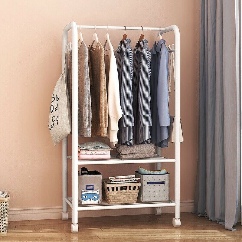2Tier Rolling Free-Standing Clothing Garment Rack Closet Organizer Open Wardrobe - Image 4