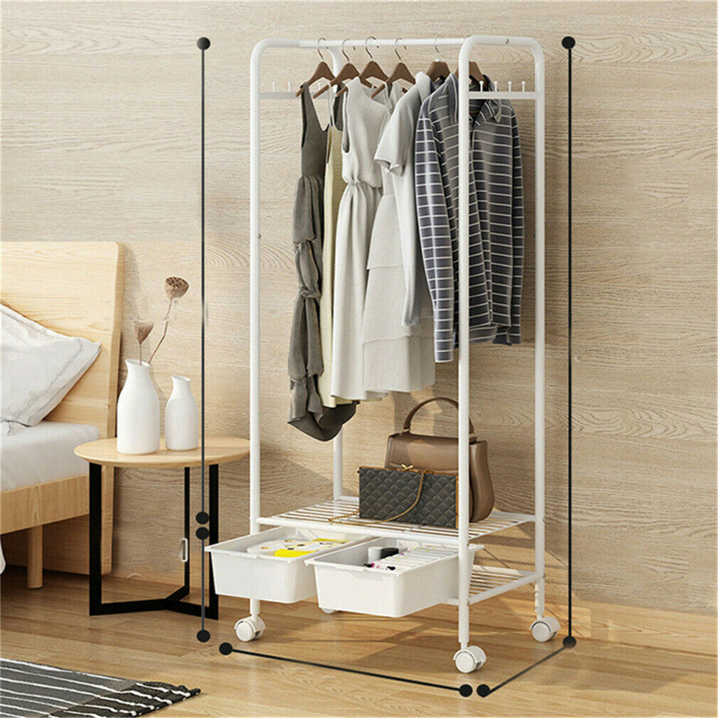 2Tier Rolling Free-Standing Clothing Garment Rack Closet Organizer Open Wardrobe - Image 5