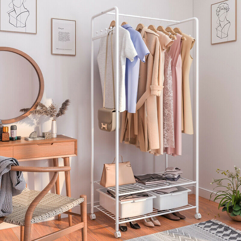 2Tier Rolling Free-Standing Clothing Garment Rack Closet Organizer Open Wardrobe - Image 6