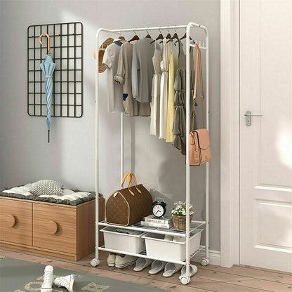 2Tier Rolling Free-Standing Clothing Garment Rack Closet Organizer Open Wardrobe - Image 7