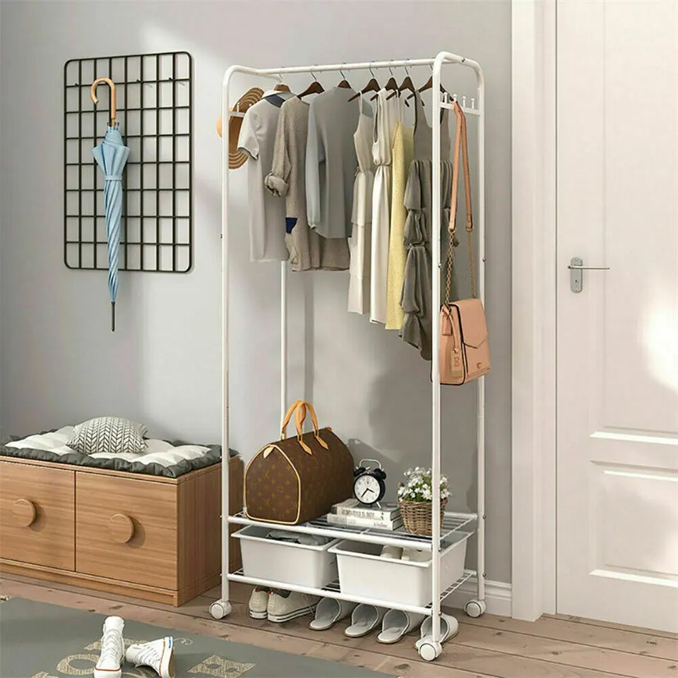 2Tier Rolling Free-Standing Clothing Garment Rack Closet Organizer Open Wardrobe - Image 7