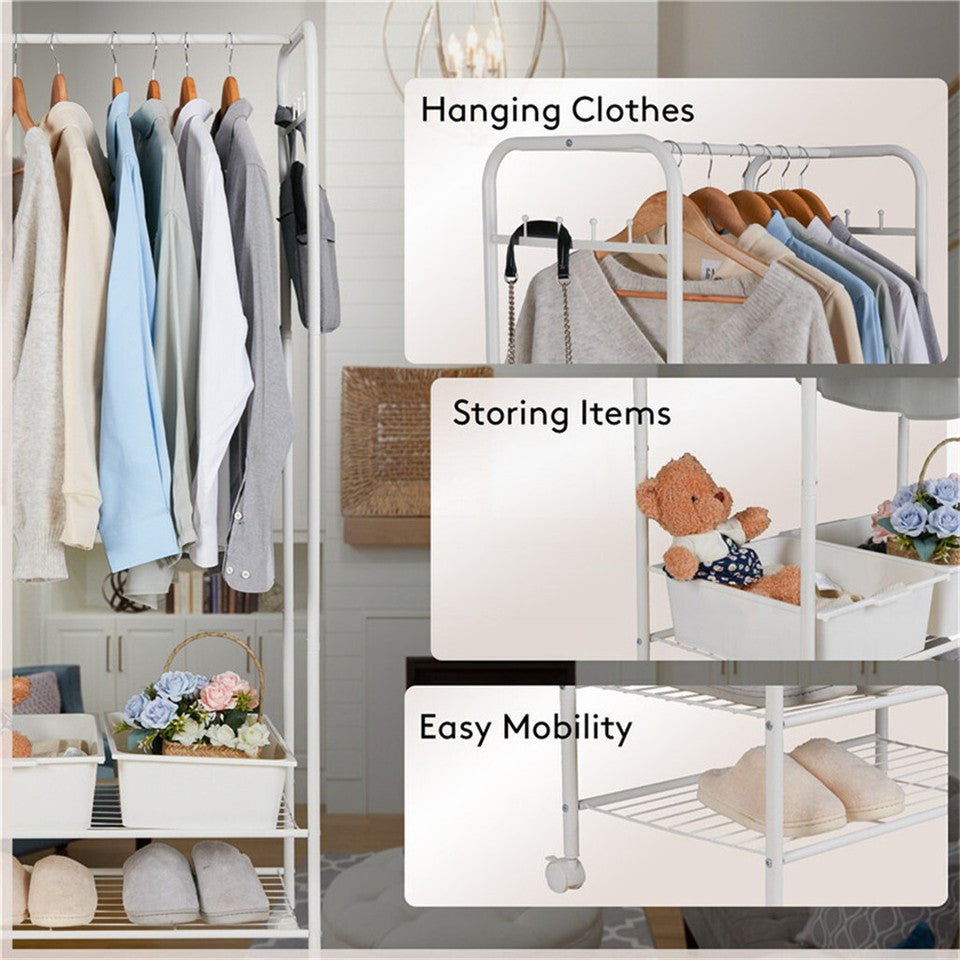 2Tier Rolling Free-Standing Clothing Garment Rack Closet Organizer Open Wardrobe - Image 8