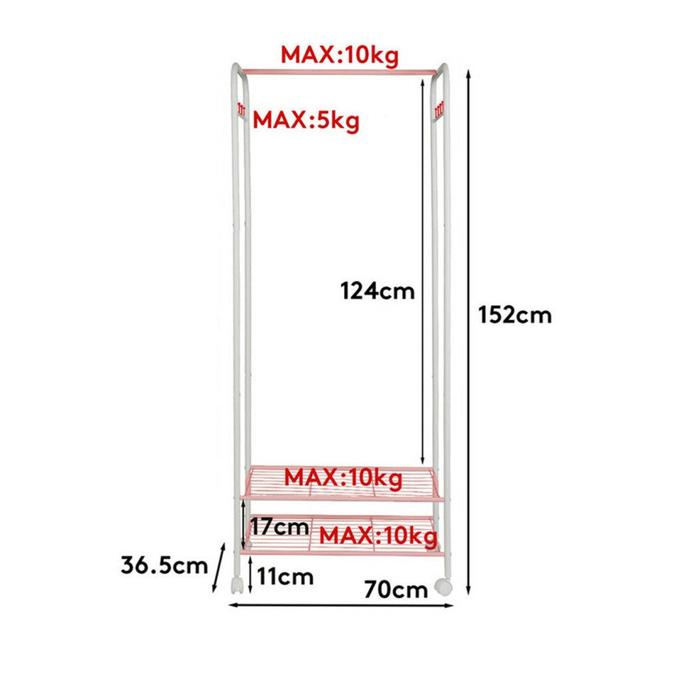 2Tier Rolling Free-Standing Clothing Garment Rack Closet Organizer Open Wardrobe - Image 9