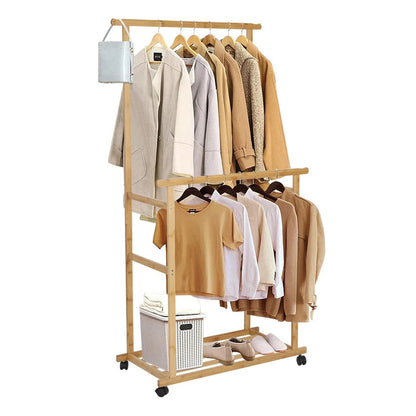 Portable Rolling Bamboo Clothes Rack for Kids with Hanging Rail - Image 4