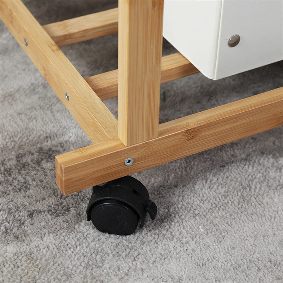 Portable Rolling Bamboo Clothes Rack for Kids with Hanging Rail - Image 5