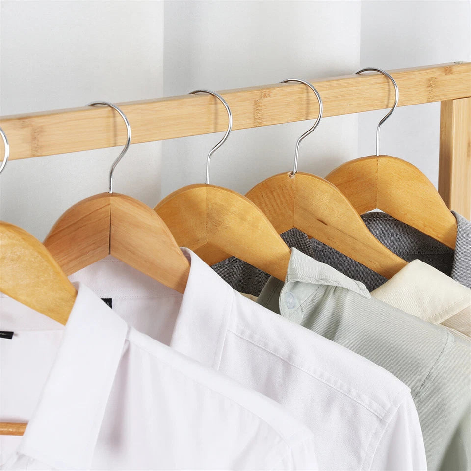 Portable Rolling Bamboo Clothes Rack for Kids with Hanging Rail - Image 6