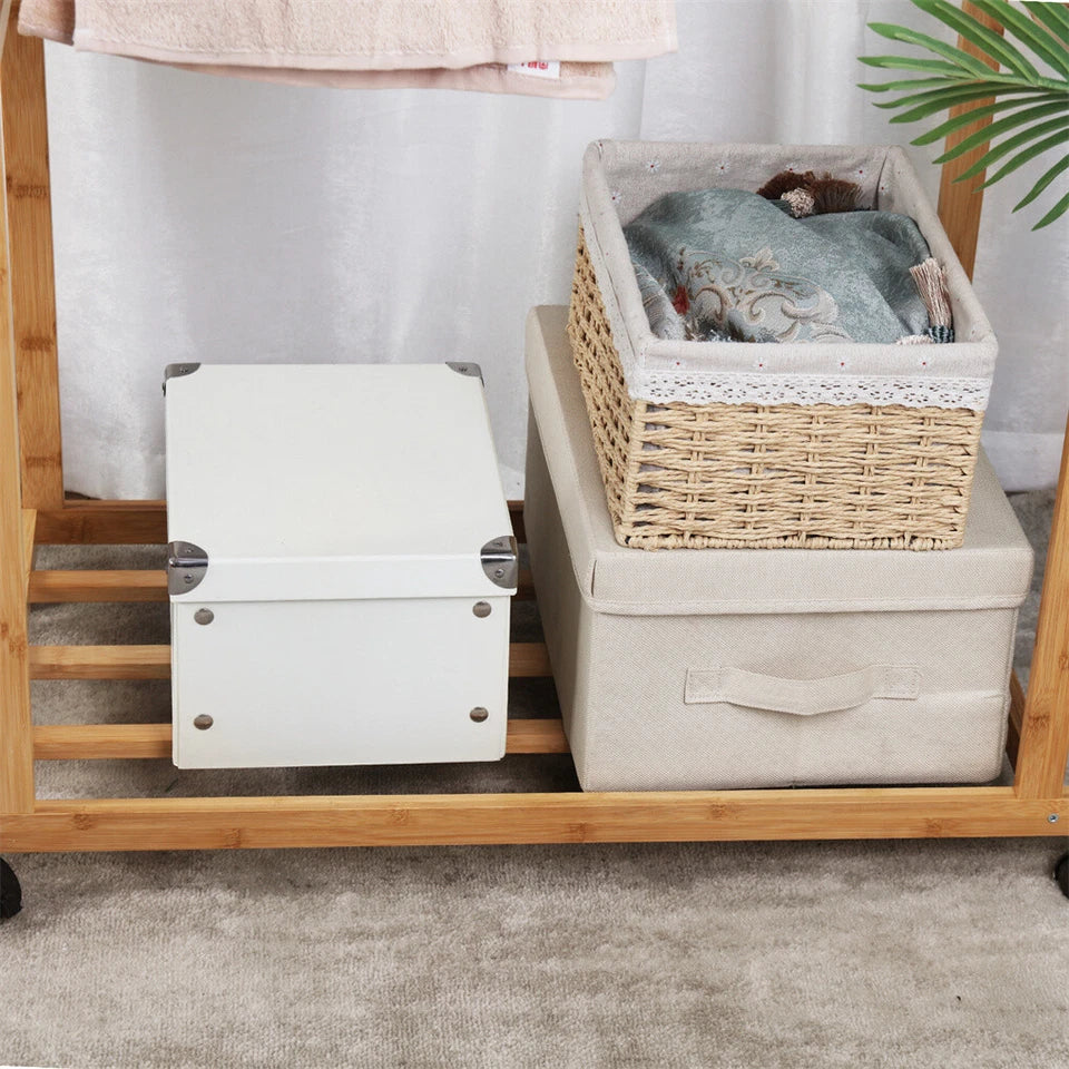 Portable Rolling Bamboo Clothes Rack for Kids with Hanging Rail - Image 7