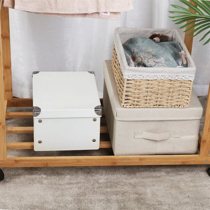 Portable Rolling Bamboo Clothes Rack for Kids with Hanging Rail - Image 7