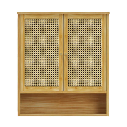 3 Tier Bathroom Wall Cabinet Rattan Door Bamboo Storage Shelf Over Toilet Cupboard Organizer