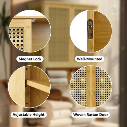 3 Tier Bathroom Wall Cabinet Rattan Door Bamboo Storage Shelf Over Toilet Cupboard Organizer - Image 4