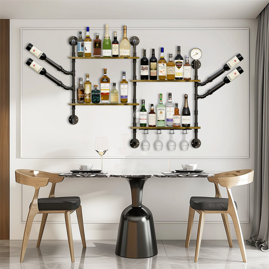 Industrial Pipe Bar Wall Liquor Shelf Floating Shelves with Wine Glass Holder - Image 4