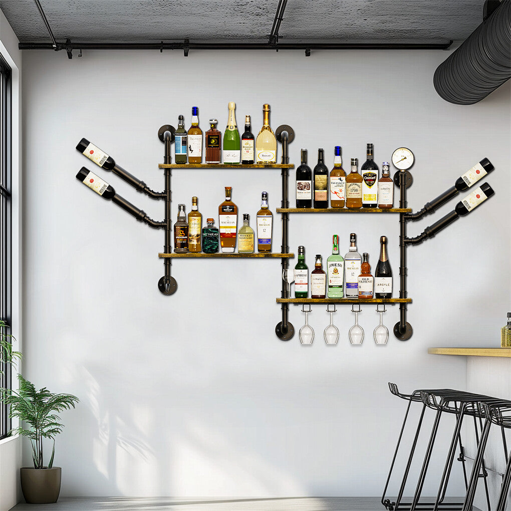 Industrial Pipe Bar Wall Liquor Shelf Floating Shelves with Wine Glass Holder - Image 5