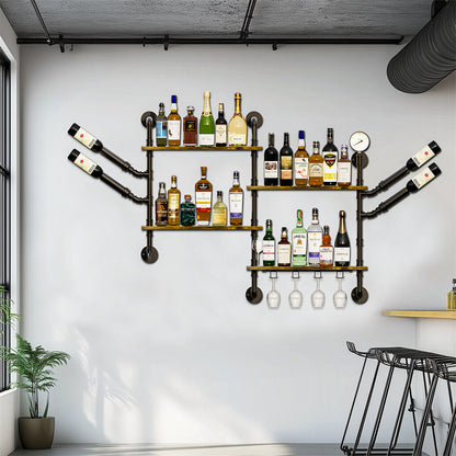 Industrial Pipe Bar Wall Liquor Shelf Floating Shelves with Wine Glass Holder - Image 5