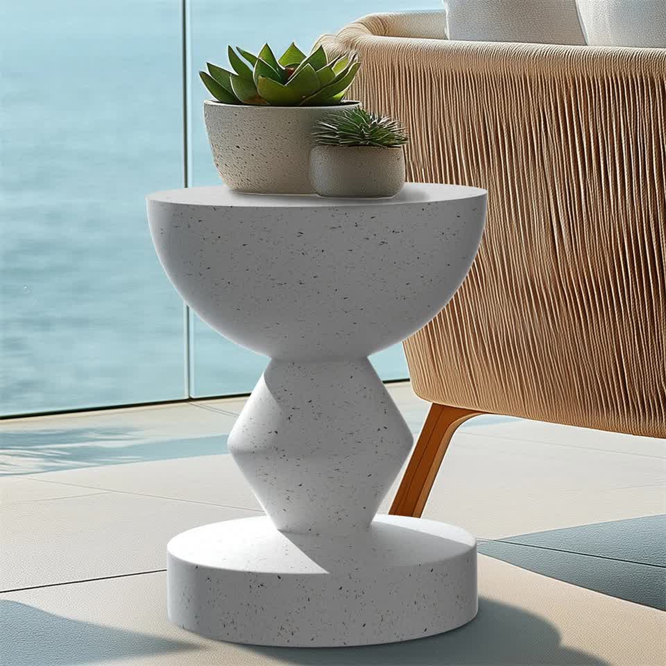 Stylish Lightweight Concrete Sofa Side Table Cement Bedside Table Outdoor Patio - Image 4
